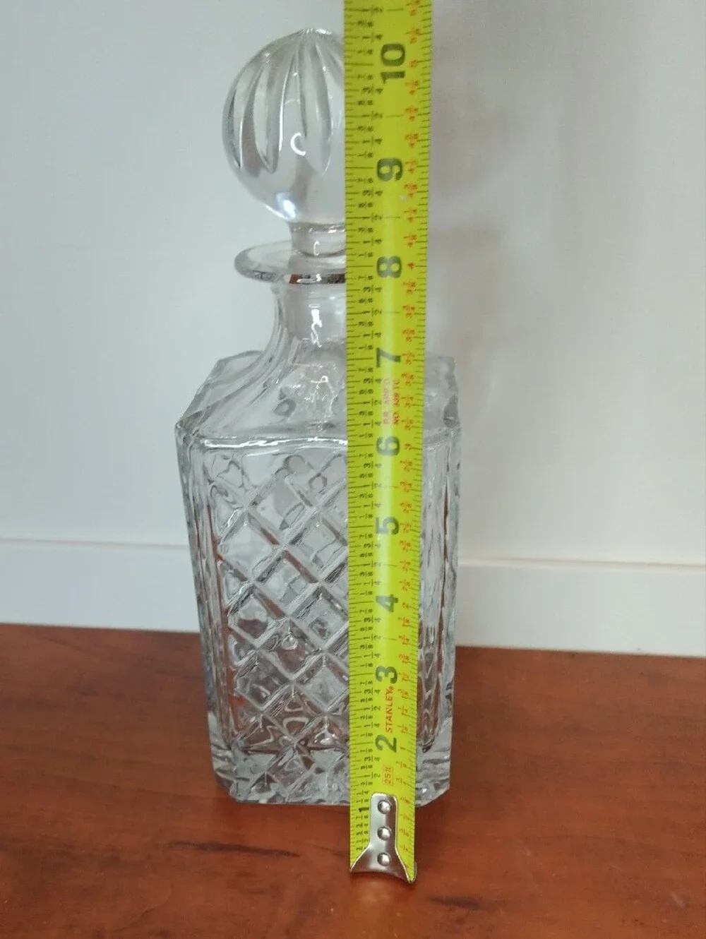 Vintage Glass Cut-Pattern Square Decanter with Stopper - 10x3